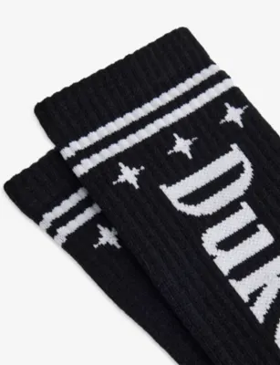 DUKE & DEXTER Brand-Print Cotton-Blend Socks in BLACK/WHITE, additional product view 2