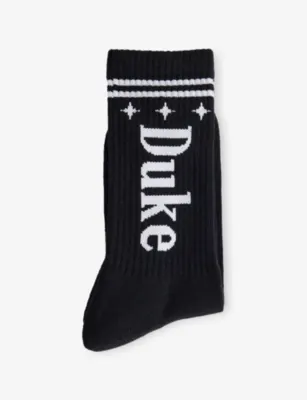 DUKE & DEXTER Brand-Print Cotton-Blend Socks in BLACK/WHITE – Mens | Underwear & socks | Socks | Plain Socks