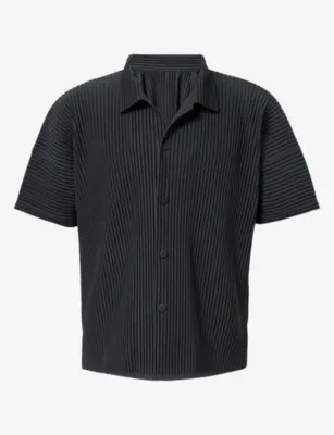 HOMME PLISSE ISSEY MIYAKE Camp-Collar Pleated Knitted Shirt in 19-inky Gray – Mens | Shirts | Casual Shirts | Short-sleeved