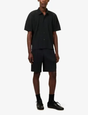 HOMME PLISSE ISSEY MIYAKE Camp-Collar Pleated Knitted Shirt in 19-inky Gray, additional product view 2