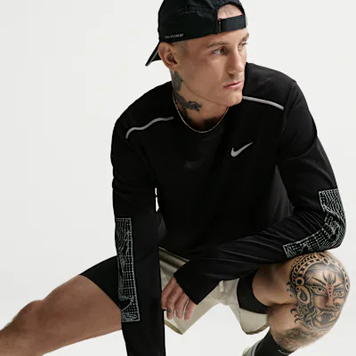 Nike Miler Men's Dri-FIT UV Protection Long-Sleeve Winterized Running Top - Black