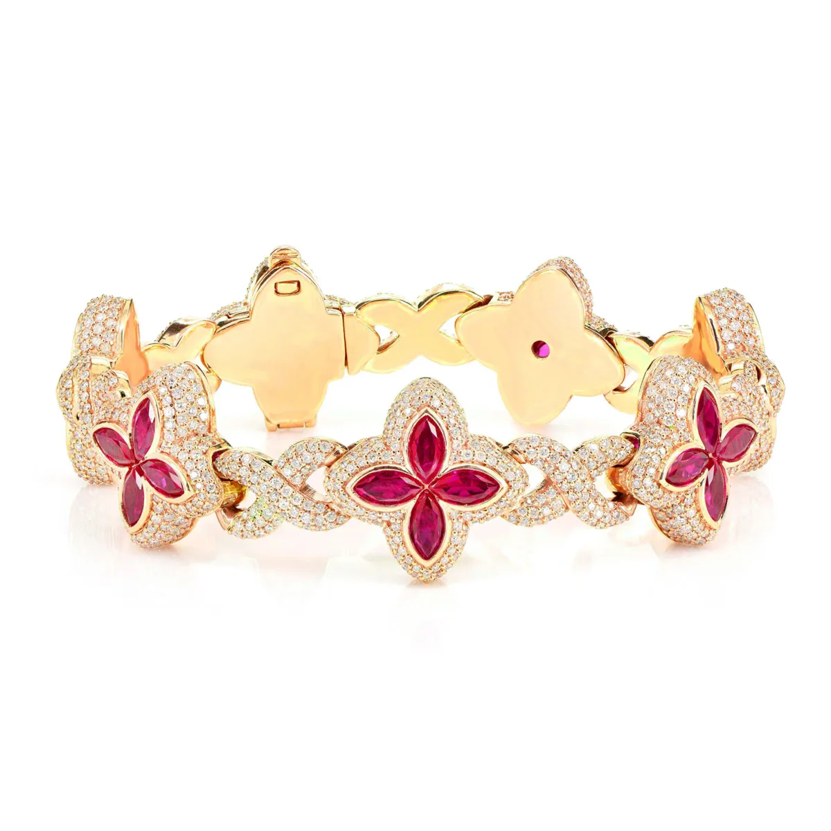 For Him Ruby Diamond Marquise Flower Infinity Link Bracelet