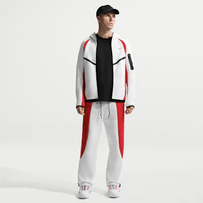 Nike Tech Men's Colour-Block Open-Hem Fleece Trousers - Summit White/University Red/Black