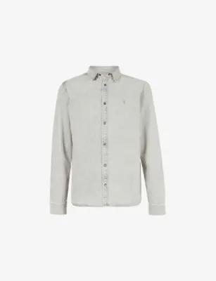 ALLSAINTS Gleason logo-embroidered regular-fit denim shirt - WASHED BLACK