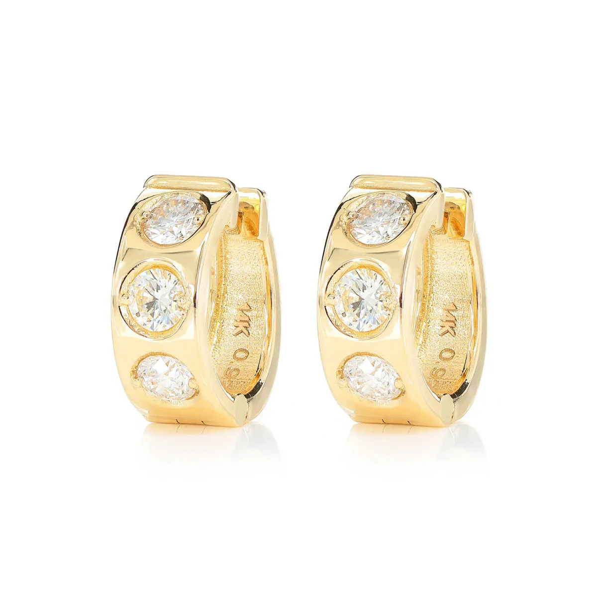 For Him Three Stone Gypsy Set Diamond Huggie Hoop Earrings in Rose Gold / Lab Grown Diamond – Earring