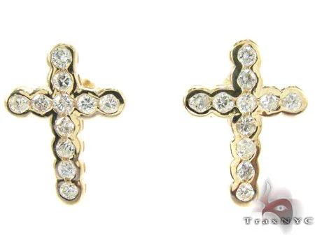 RINA - For Him FACTORY Ladies Yellow Gold Diamond Cross Crucifix Earrings 26929 in Rose Gold – Earrings