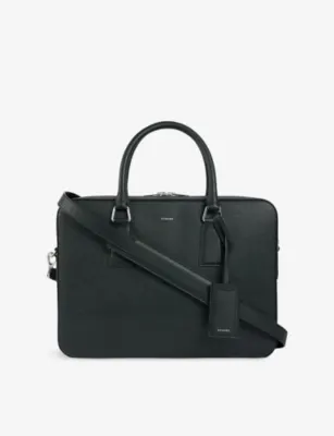 SANDRO Large Reconstituted Faux Leather Briefcase - COGNAC detail 2