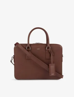 SANDRO Large Reconstituted Faux Leather Briefcase - COGNAC detail 3