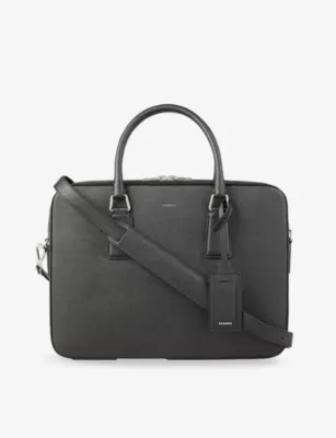 SANDRO Large Reconstituted Faux Leather Briefcase - COGNAC