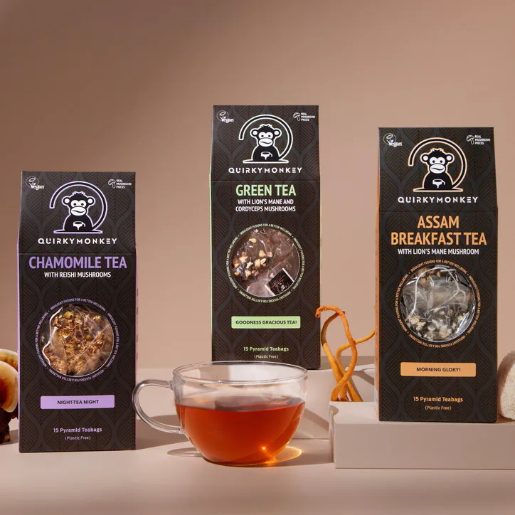 Quirky Monkey Green Tea With Lion’s Mane & Cordyceps Mushroom ( Goodness Gracious Tea!) 15 X Pyramid Teabags, additional product view 3