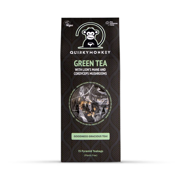 Quirky Monkey Green Tea With Lion’s Mane & Cordyceps Mushroom ( Goodness Gracious Tea!) 15 X Pyramid Teabags