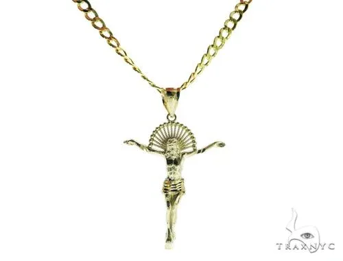 MARYAM - For Him Factory (Mass Production) Jesus Pendant and 22 Inches Hollow Curb Chain Set 61716 in Yellow / 18 Inches – Pendant