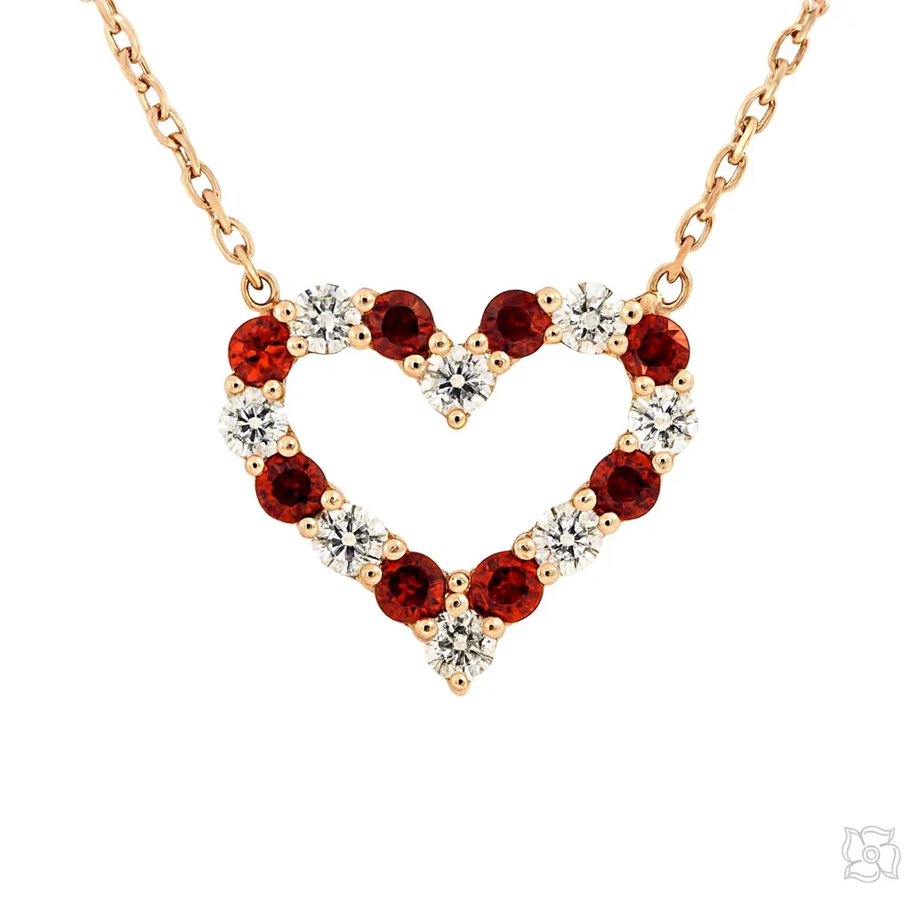 PIA - For Him GEMSTONES Red Sapphire Diamond Heart Necklace 67482 in Rose – Pendant Set