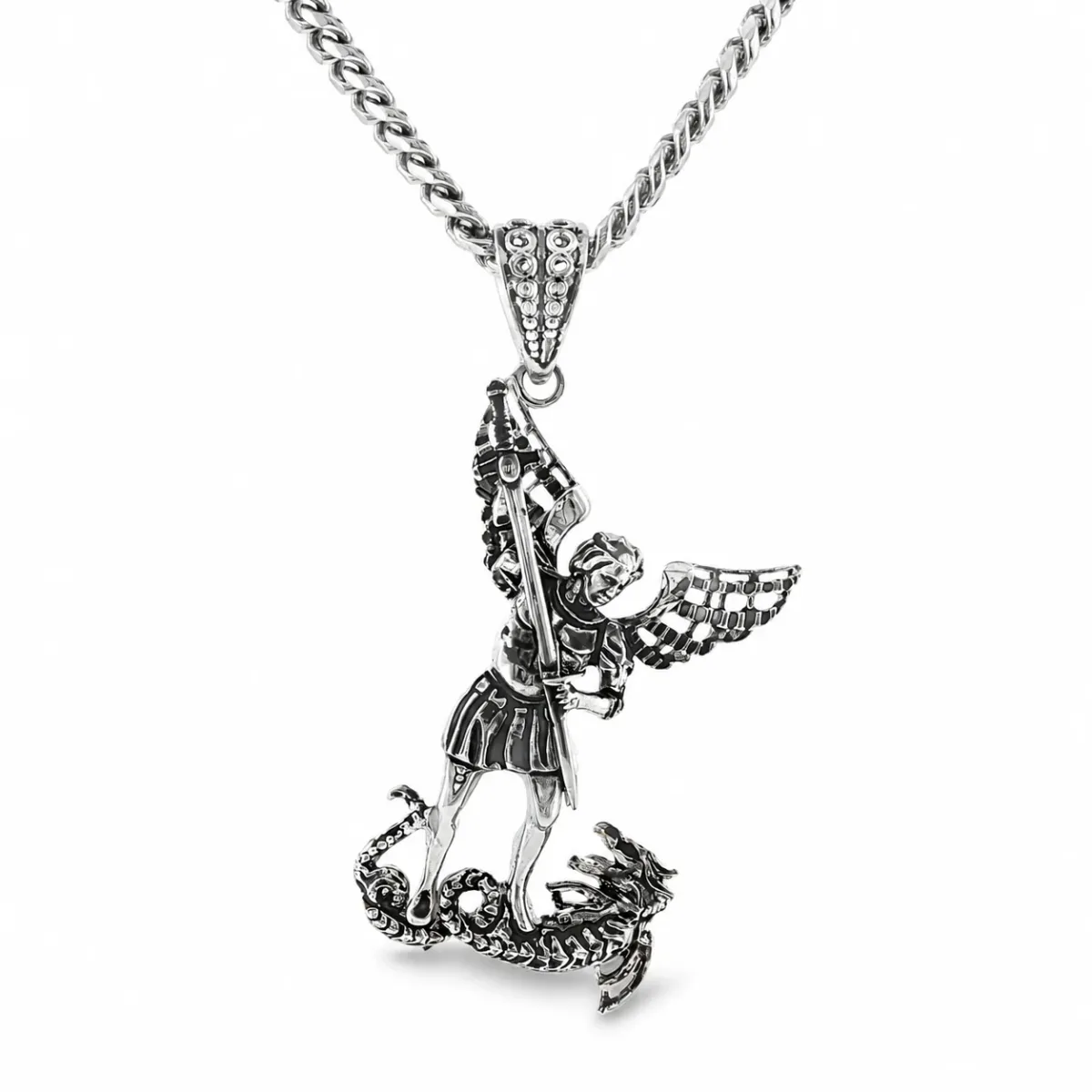 MARYAM - For Him Factory (Mass Production) Silver Saint Michael Pendant & Miami Cuban chain set 71780 – Pendant Set