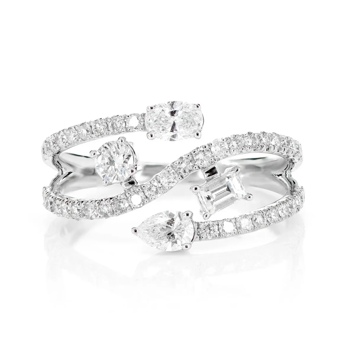 For Him Solid Multi-Shape Bypass Ring in White Gold / Natural Diamond – Ring
