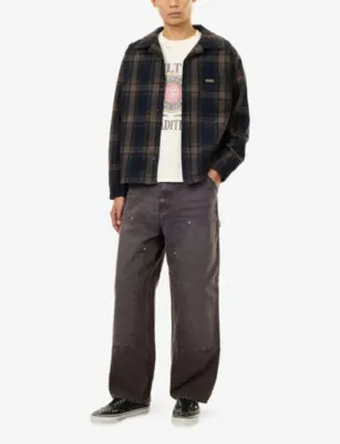 HONOR THE GIFT Plaid Wool-Blend Flannel Overshirt in NAVY, additional product view 2