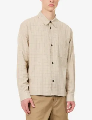 FRAME Check-Print Plaid Linen-Blend Shirt detail 3