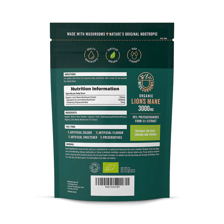 Wiseshrooms Organic Lions Mane 3000mg - Vegan 90 Capsules, additional product view 2