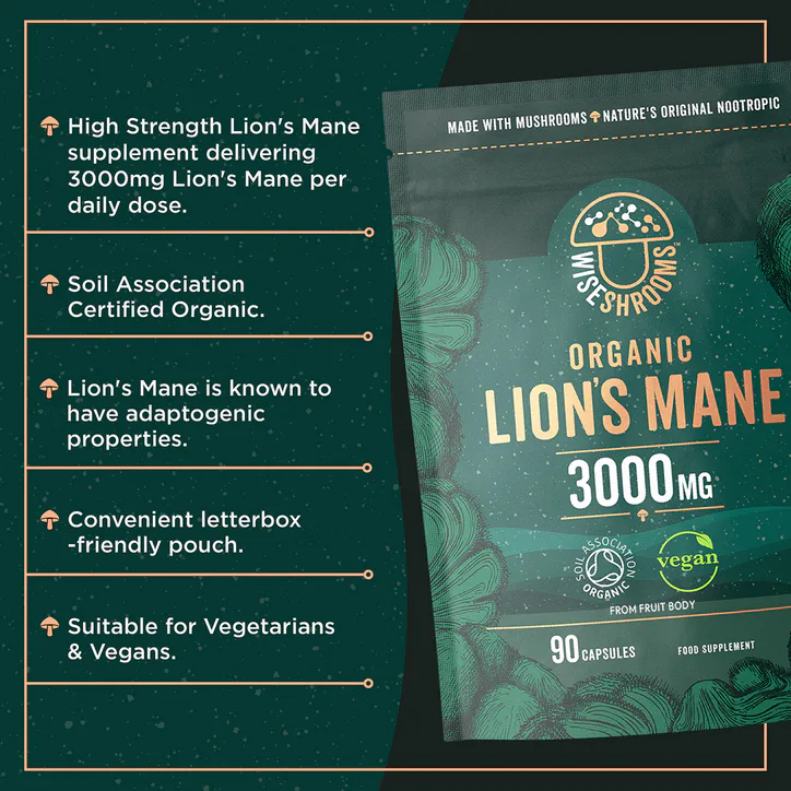Wiseshrooms Organic Lions Mane 3000mg - Vegan 90 Capsules, additional product view 3