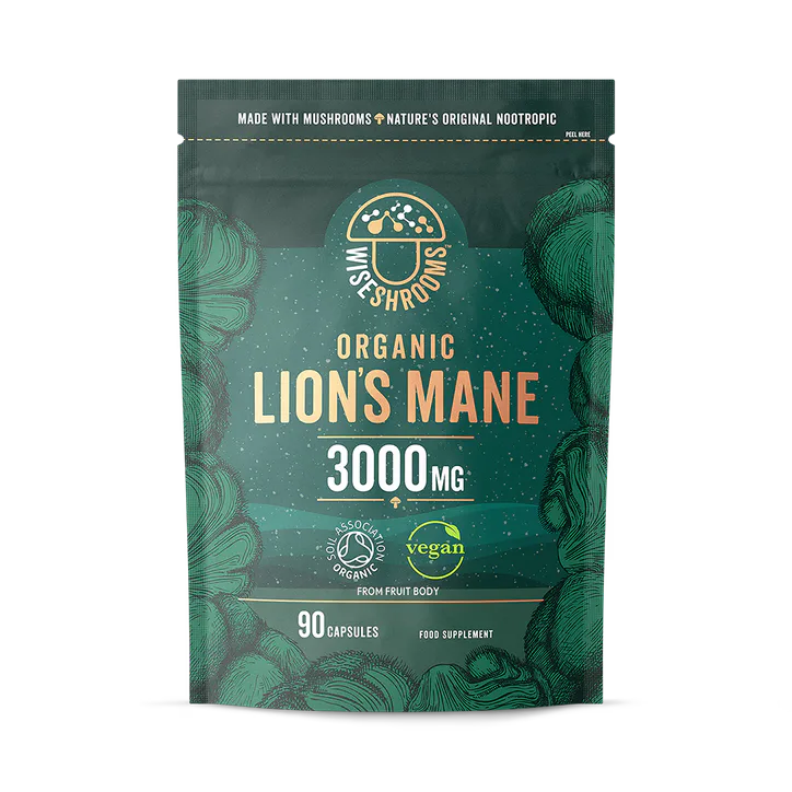 Wiseshrooms Organic Lions Mane 3000mg - Vegan 90 Capsules