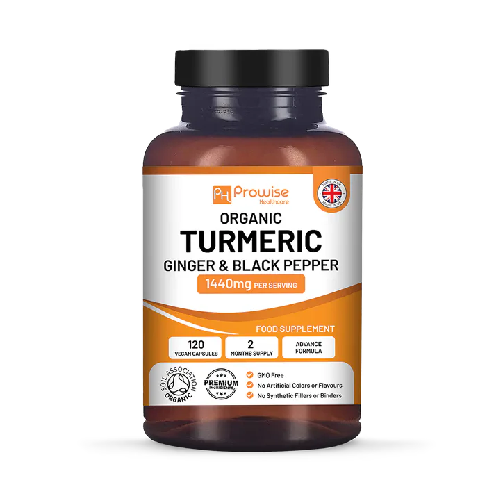 Prowise Healthcare Organic Turmeric Capsules High Strength 1440mg 120 Turmeric Capsules with Black Pepper, Ginger & Curcumin