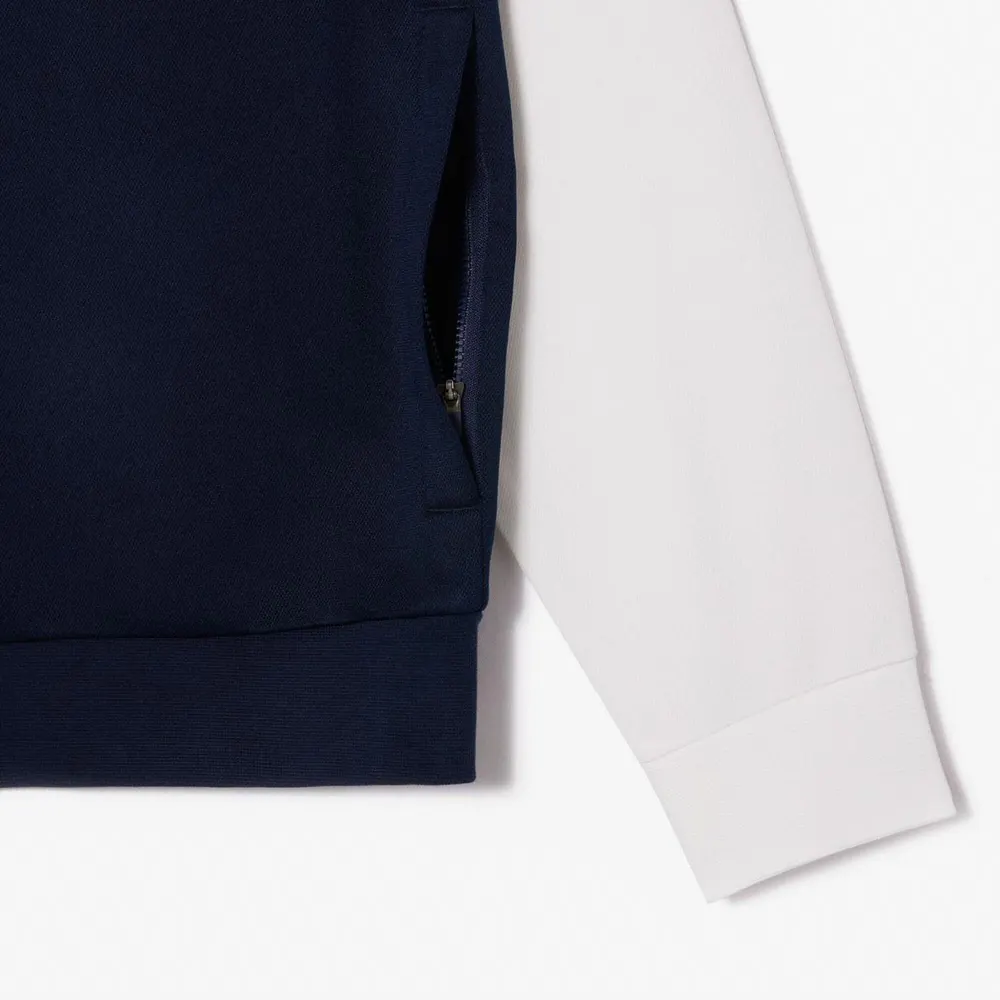 Lacoste Zip-Up Stretch Interlock Tennis Sweatshirt in Navy-White, additional product view 2