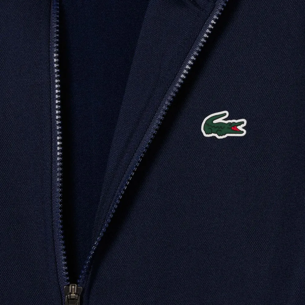 Lacoste Zip-Up Stretch Interlock Tennis Sweatshirt in Navy-White, additional product view 3