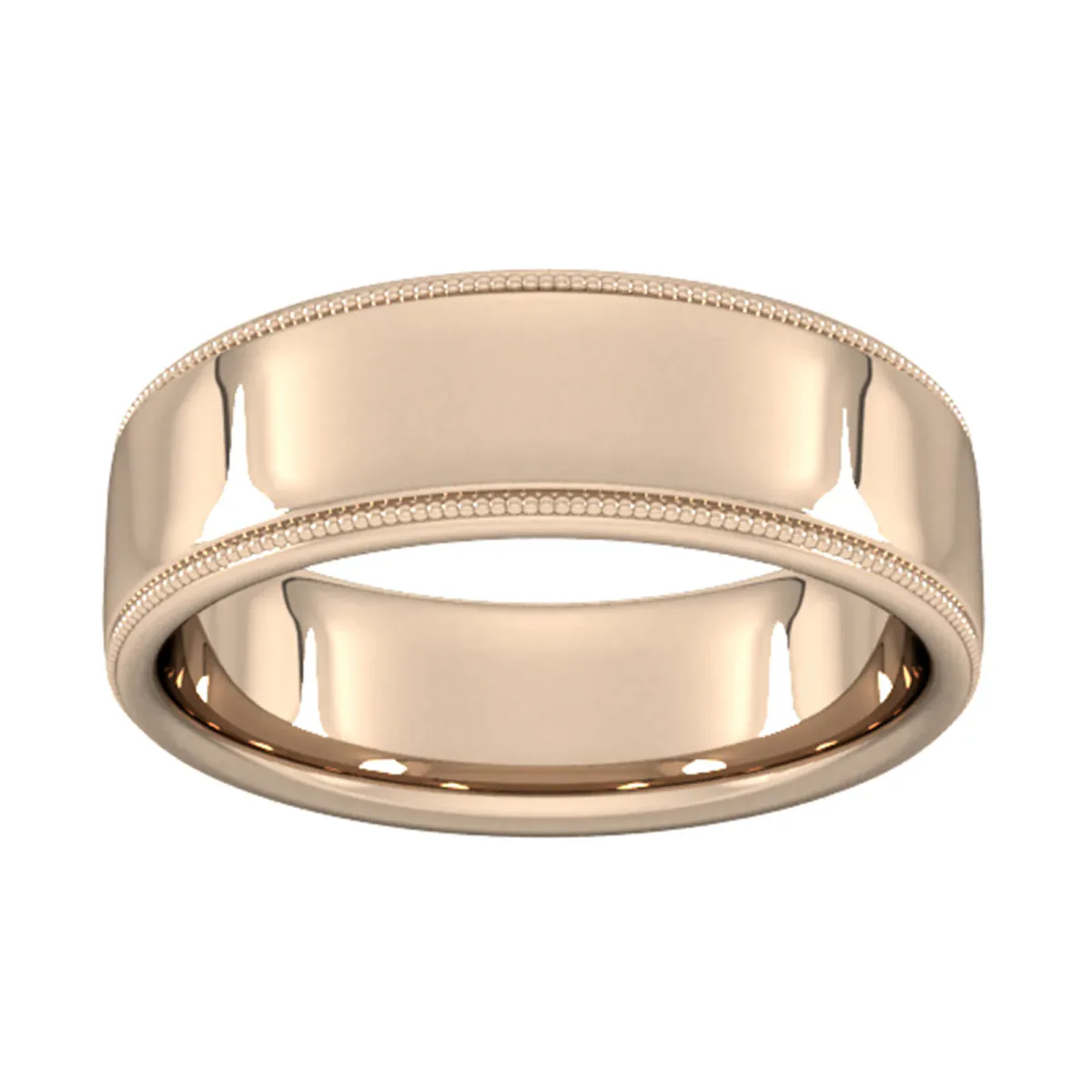 For Him 7mm Flat Court Heavy Milgrain Edge Wedding Ring In 18 Carat Yellow Gold