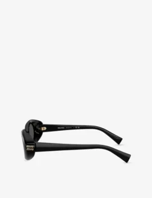 MIU MIU MU B09S Oval-Frame Acetate Sunglasses in BLACK, additional product view 2