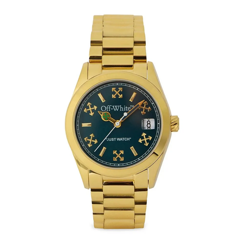 Off White Crossing Watch Unisex in Green/Gold – Accessories