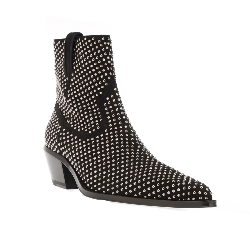 Off White Stud Texas Ankle Boots in Black Silver, additional product view 2
