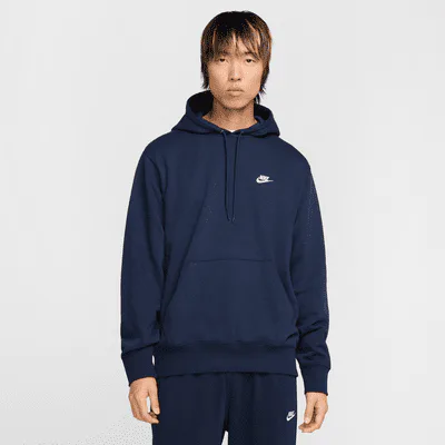 Nike Club Men's French Terry Pullover Hoodie - Obsidian/Obsidian/White