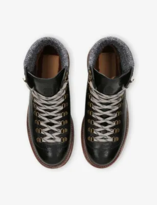 BRUNELLO CUCINELLI Felt-Trim Leather Ankle Boots - EUR 40 / 6 UK MEN in BLACK, additional product view 2