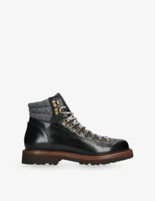 BRUNELLO CUCINELLI Felt-Trim Leather Ankle Boots - EUR 40 / 6 UK MEN in BLACK – Mens | Boots | Lace up | Casual