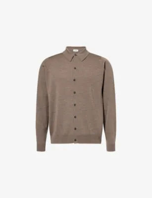 JOHN SMEDLEY Tibor Long-Sleeve Merino-Wool Polo Shirt - Faulkner Brown detail 3