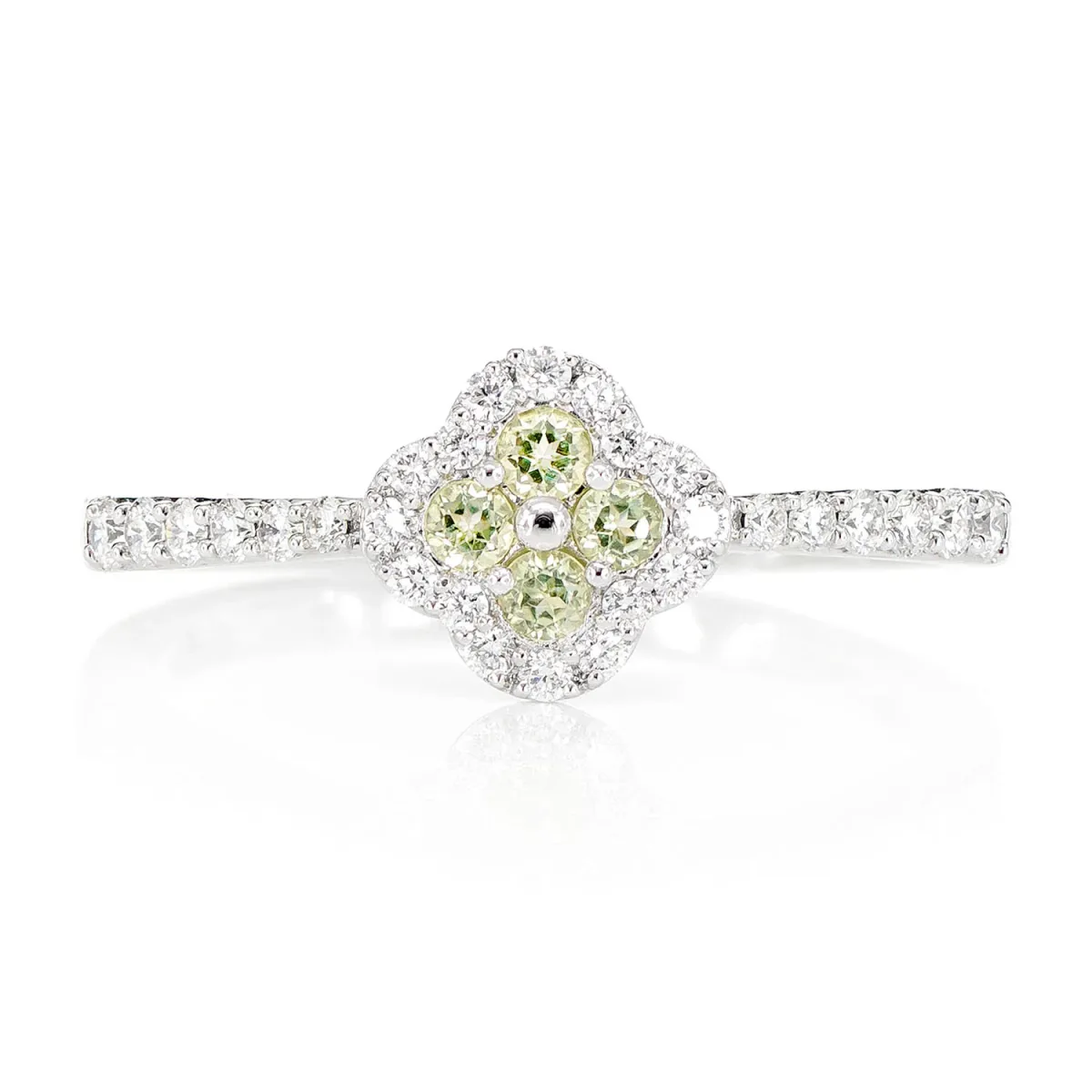 For Him Clover Peridot Green and Diamond Cluster Halo Ring in White Gold / Lab Grown Diamond – Ring