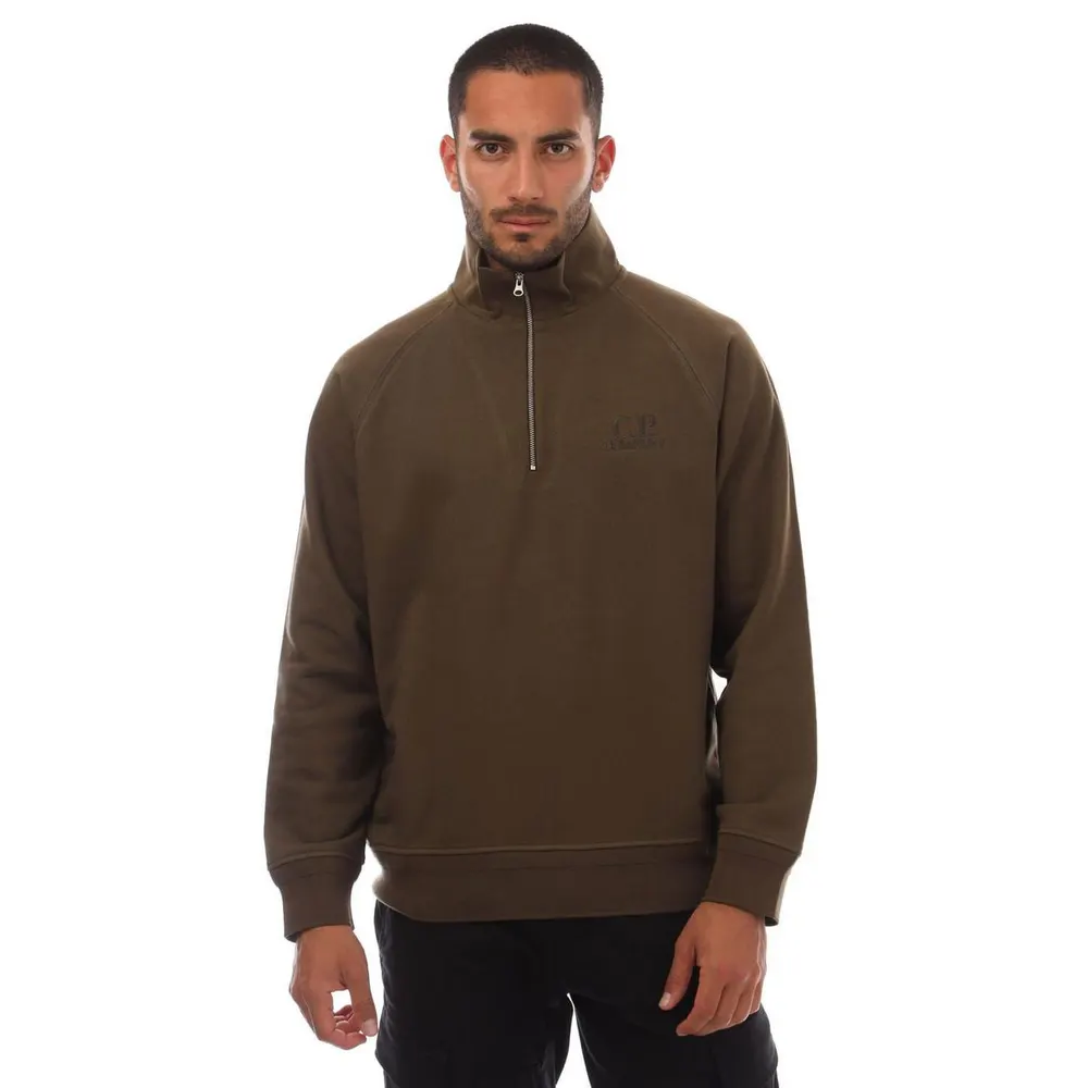 CP Company Diagonal Raised Fleece Half Zip Logo Sweatshirt
