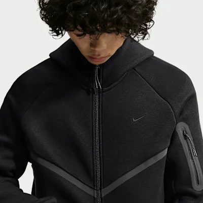 Nike Tech Men's Fleece Full-Zip Windrunner Jacket with Reflective Design Accents - Black/Black/Black