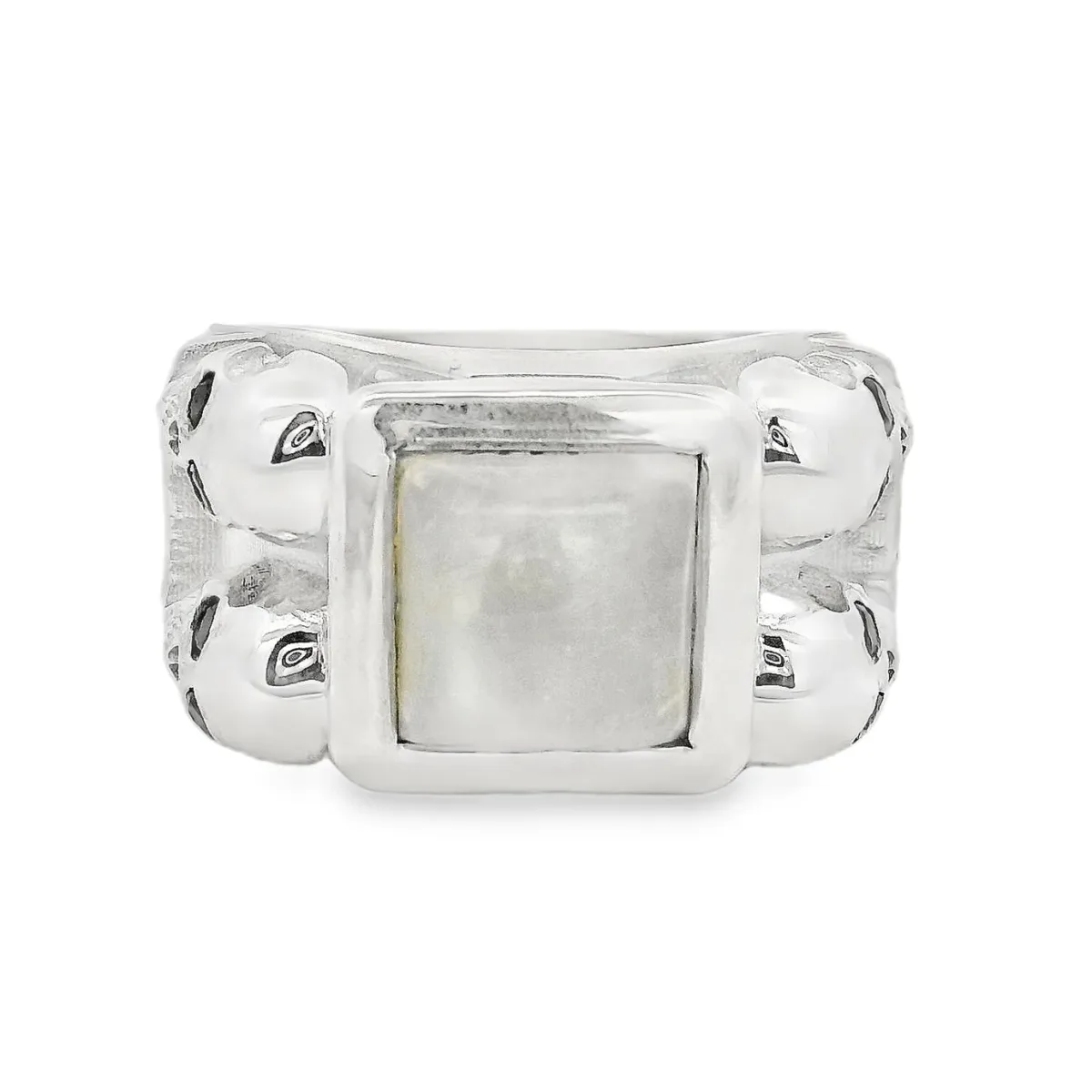 RINA - For Him CUSTOM Moonstone Silver Ring With Skulls And Black Diamonds 71007 – Ring