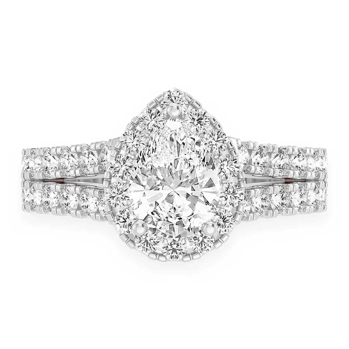 For Him Pear Solitaire Two Row Split Scallop Ring in Rose Gold / 1.00ctw Pear Diamond (K/SI2) / Natural Diamond – Ring