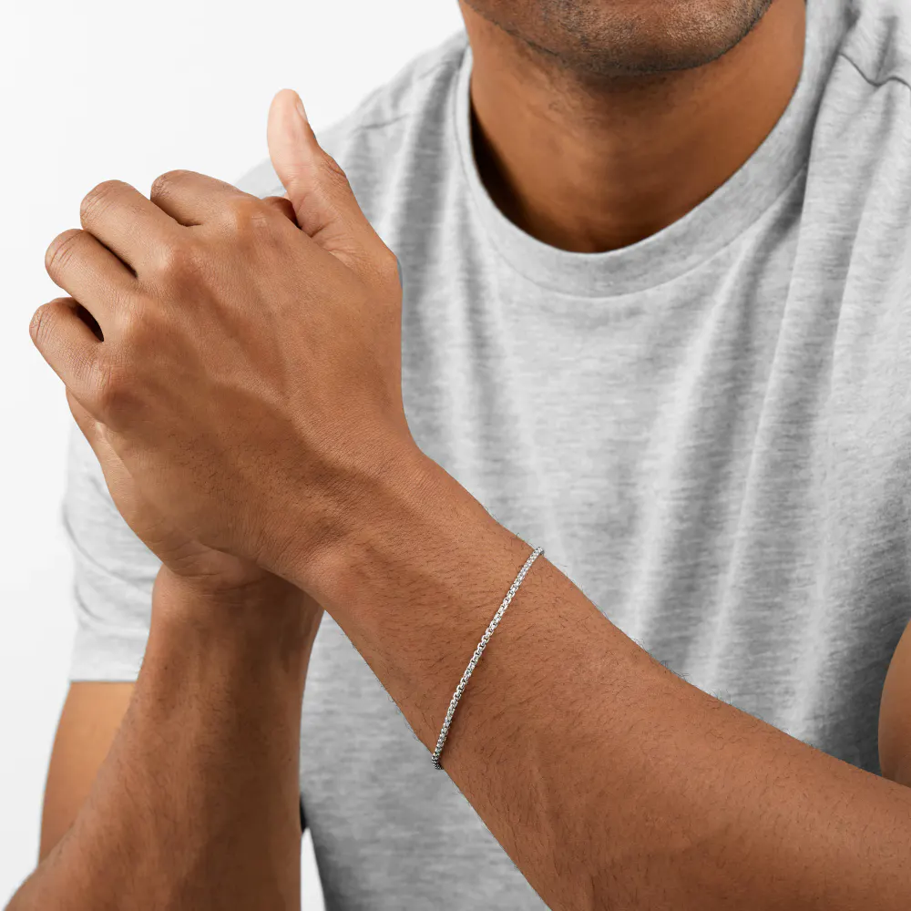 For Him Silver Mens Narrow Box Belcher Chain Bracelet detail 2