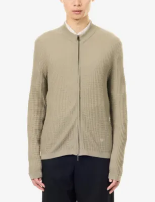 EMPORIO ARMANI Square-Knit Zip-Up Virgin-Wool Cardigan detail 3