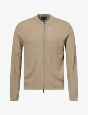 EMPORIO ARMANI Square-Knit Zip-Up Virgin-Wool Cardigan