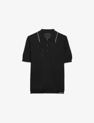PRADA Logo-Intarsia Silk-Cotton Polo Shirt - BLACK