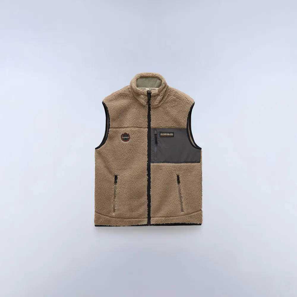 Napapijri Yupik Vest Mens in Beige/Green – Clothing