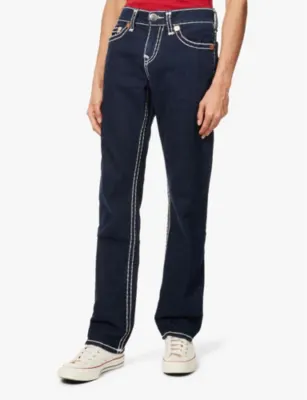 TRUE RELIGION Ricky Flap Super T exposed-stitching straight-leg slim-fit stretch-denim jeans detail 3