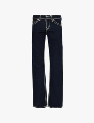 TRUE RELIGION Ricky Flap Super T exposed-stitching straight-leg slim-fit stretch-denim jeans