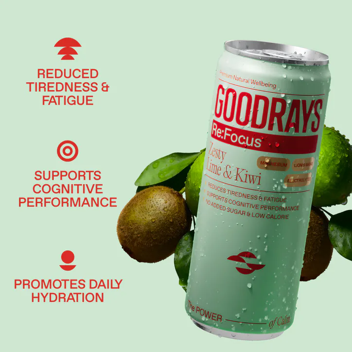 Goodrays Re:Focus Electrolytes, Magnesium & Lions Mane Lime & Kiwi Drink 4 x 330ml, additional product view 3