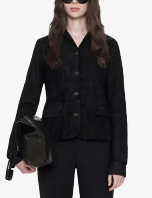 ALLSAINTS Surveya Single-Breasted Suede Blazer in BLACK, additional product view 3
