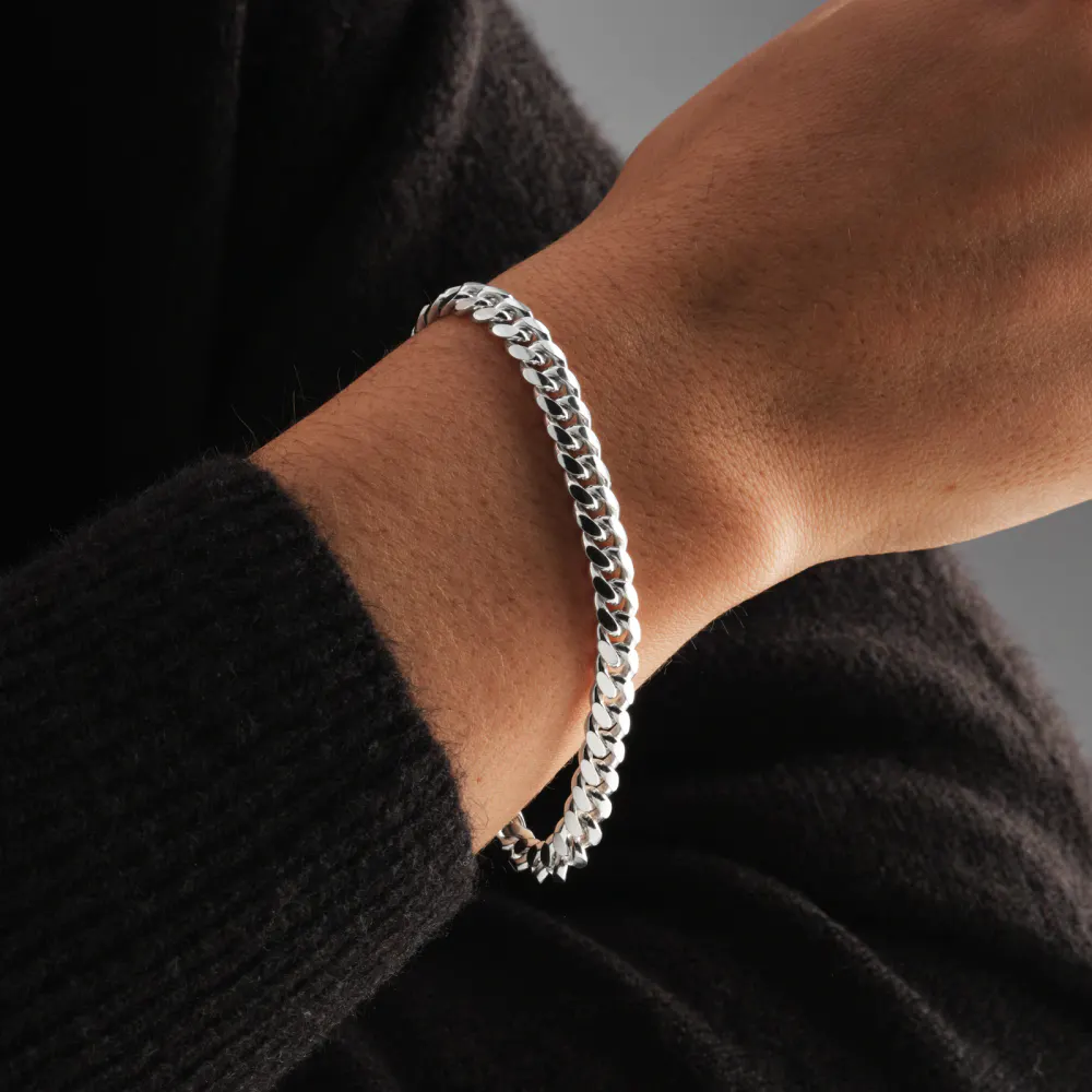 For Him Sterling Silver 6.75mm Cuban Chain Bracelet detail 3